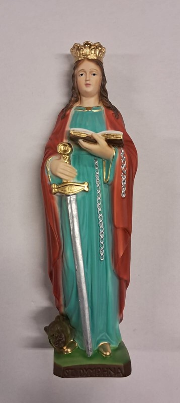 Statue Santa Dymphna Cm 30 In Marbre RÃ©Sine Pleine DÃ©CorÃ© Main Artisanat