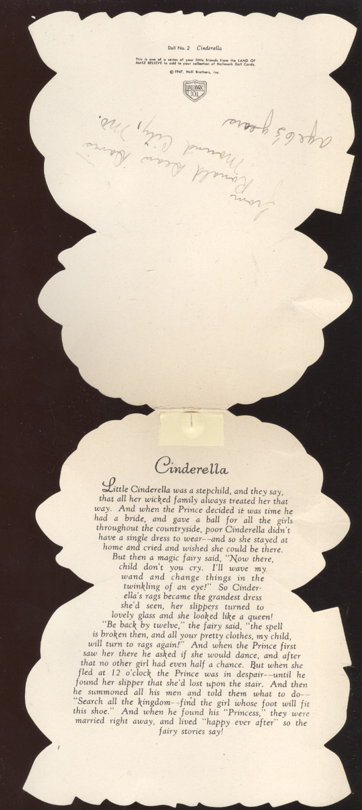 1947 HALLMARK 'LAND OF MAKE BELIEVE' PAPER DOLL #2, CINDERELLA