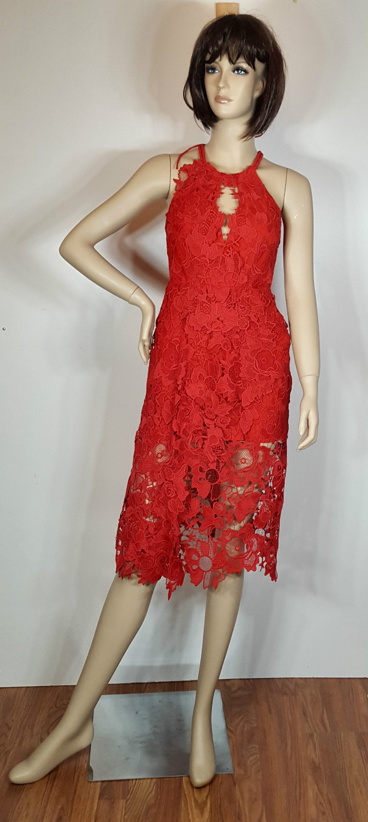 Kobi Halperin Jade Halter-Neck Blossom-Lace Dress, US Size 0