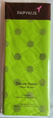 PAPYRUS RARE TISSUE PAPER Solid Green Glitter Circle 4 Sheets For Any Occasion