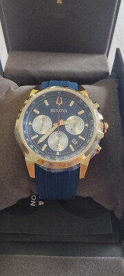 Bulova Mens Classic  Chronograph Date Indicator Blue Watch 45MM 97B208 New
