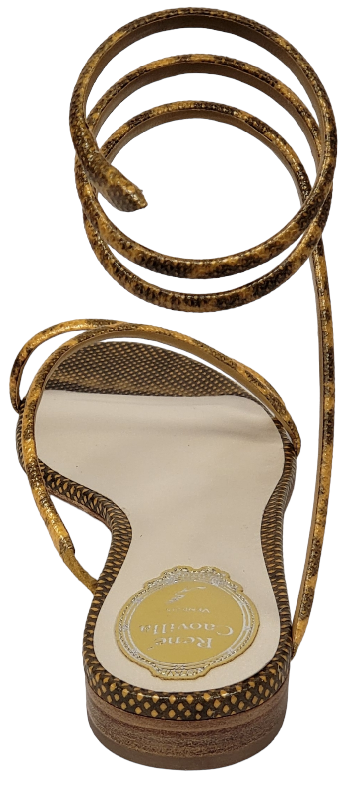 Pre-owned René Caovilla Rene Caovilla Cleo Snakeskin Wrap Flat Sandals In Beige Karung (pick Your Size) In Gold