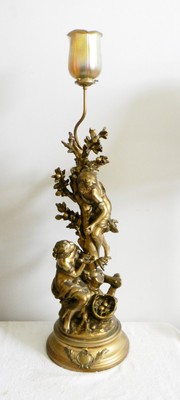 Moreau TALL gilt lamp with children and apple tree signed