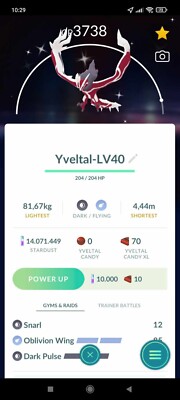 Pokemon Shiny Yveltal LV40 3moves (Oblivion Wing) - TRADE GO - Read Description