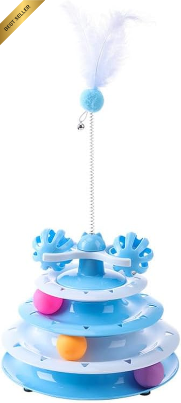 Cat Toy Scroll Wheel Interactive Ball 3 Colored Balls Circular Track Feather Sti