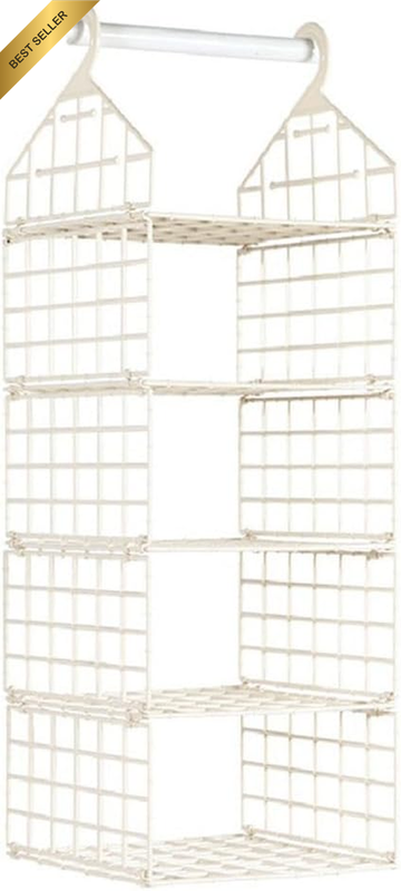 4 Tier Hanging Closet Organizer, Pp Grid Shelving Unit, Plastic Clothes Hanging