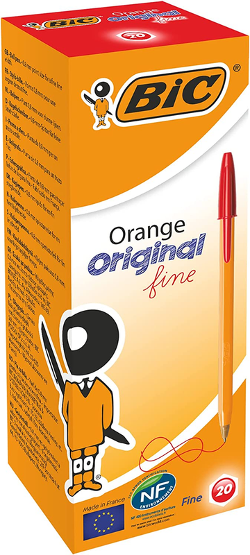 BIC Orange Fine Ballpoint Pens, Fine Point (0.8 Mm), Red Ink