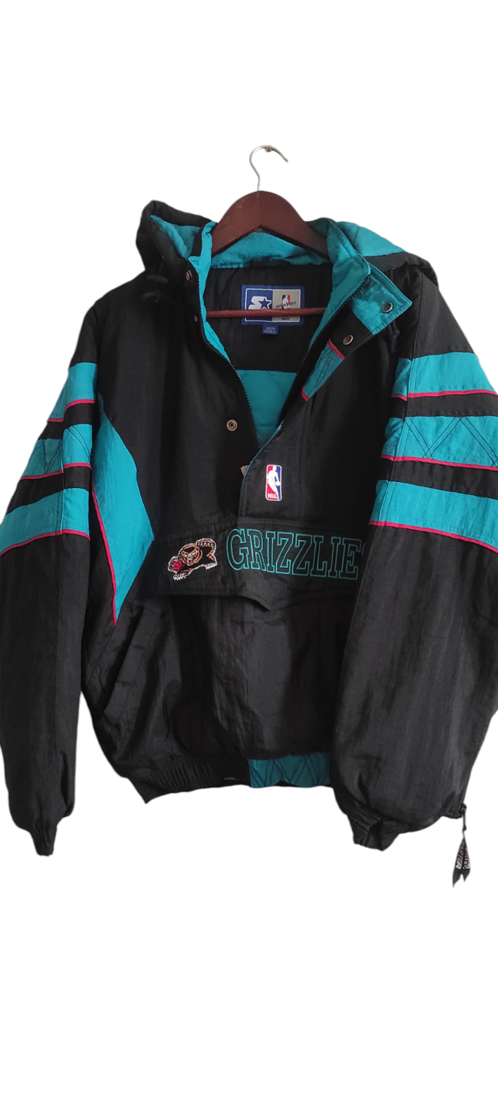 Vtg 90s NBA Vancouver Grizzlies Starter Puffer Quarter Zip