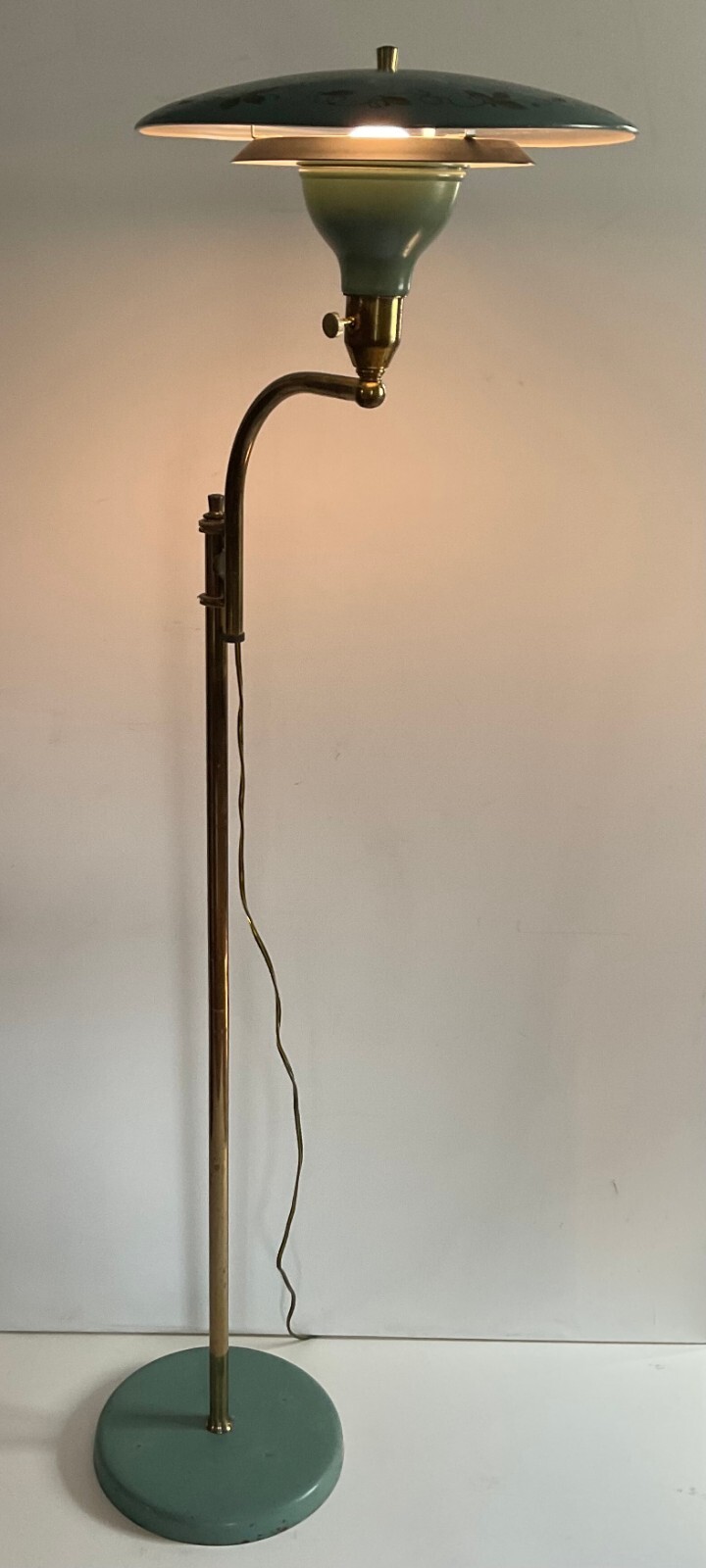 M G Wheeler Sight Light Brass Adjustable Floor Lamp UFO Mid