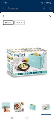 MyMini Single Slice Toaster Extra Wide Slot Crumb Tray 500 Watts Aqua Open Box