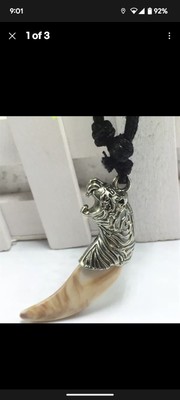 Tibet Men's Cool Dragon Tooth Pattern Gothic Yak Bone Pendant Necklace Chain