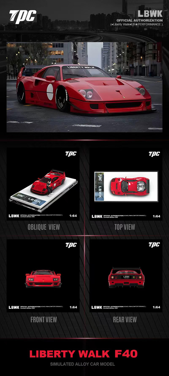 TPC 1:64 LBWK F40 Red Diecast Model Car | eBay