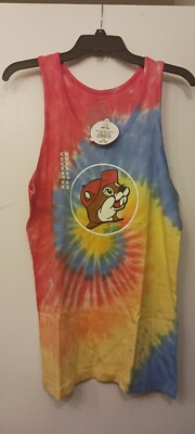 NWT Buc-ees Beaver Tie Dye Tank Top Vintage Swirl Logo Adult SMALL Multi Color