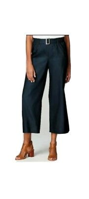  J. Jill Navy Blue Linen Stretch  Blend Jenna Belted Full-Leg Crops in XS 