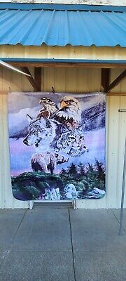 WOLF EAGLE BEAR FALCON AND BOBCAT QUEEN SIZE BLANKET