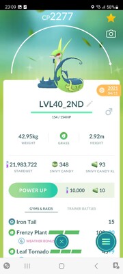 PVP BEAST!  LVL40 SHINY SERPERIOR w/2ND MOVE CHARGED!   - PKMN GO - NOT REGISTER