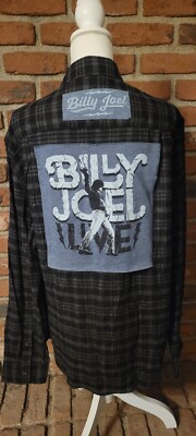 Billy Joel logo on upcycled flannel.  Custom-made to YOUR size and specs!