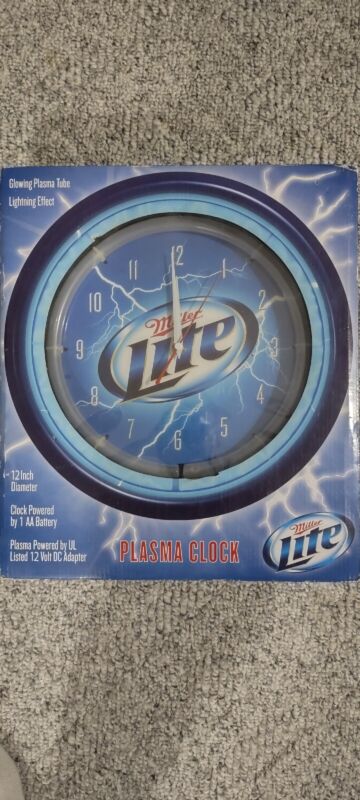 Miller Lite Clock w/Plasma Light 12" Round NIB Unopened .