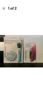 Sassy + Chic Nail Clipper with 2 emery boards and mirror w/ makeup brush set New