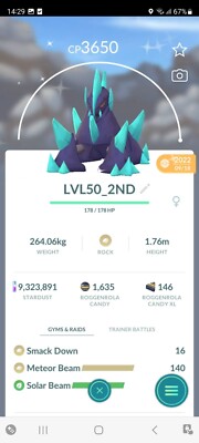  PVP BEASTS!   LVL50 SHINY GIGALITH +2ND MOVE!  - PKMN GO - NON REGISTERED!