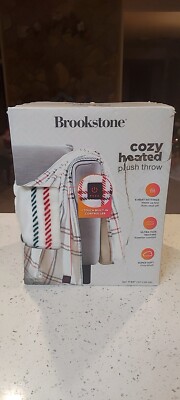 Brookstone~Cozy Heated Throw Blanket, 50''x60'', Light Holiday Windowpane~NIB*READ