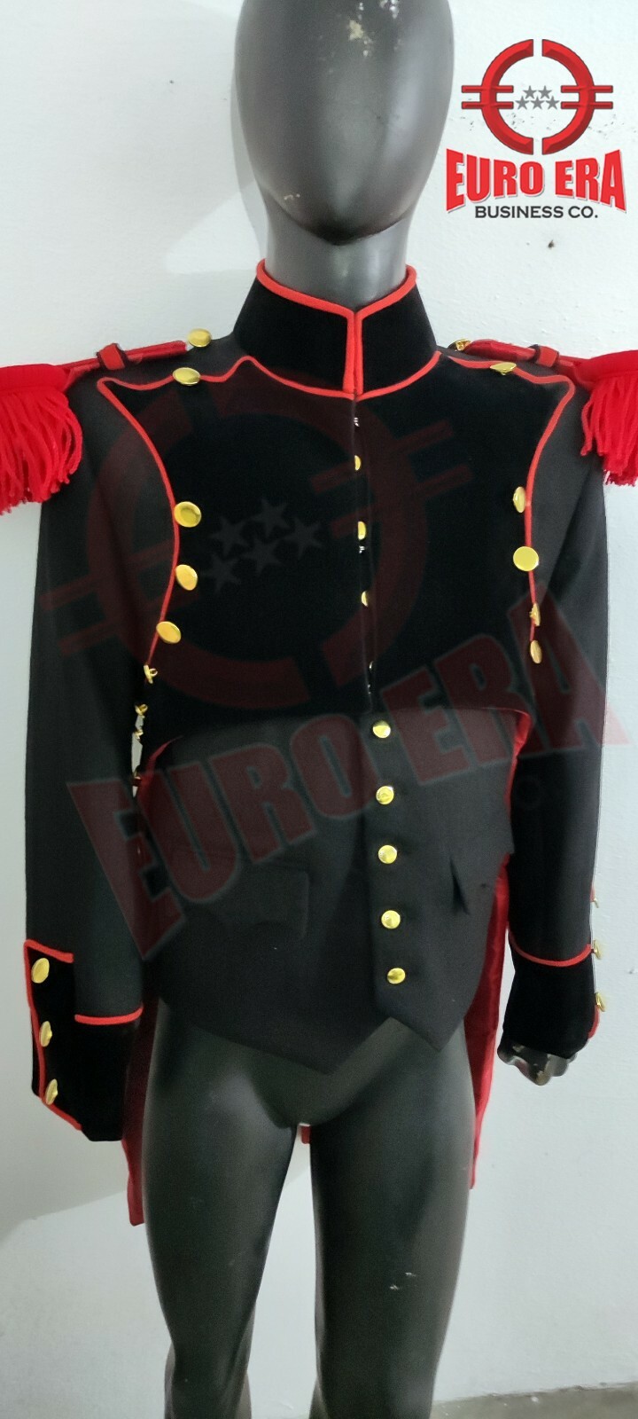 Pre-owned Euro Napoleonic 1st Empire Genie Line Troop Frock Coat With Vest & Epaulettes In Black