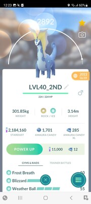 PVP BEASTS!  LVL40 AURORUS+ 2800CP + 2ND MOVE!!!  - PKMN GO - NO REGISTER