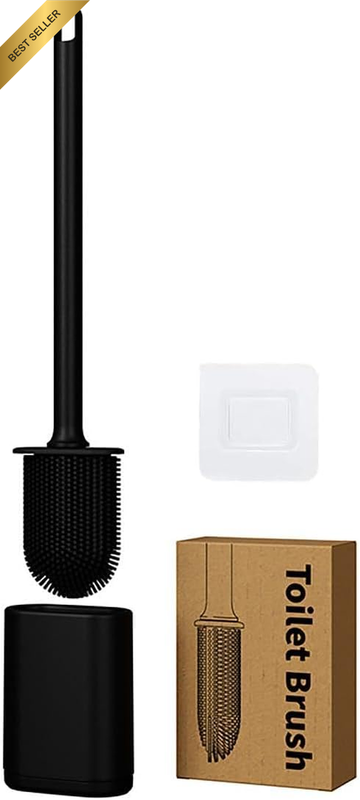Silicone Toilet Brush with Holder, Bendable Wall Mounted Bowl Brush with Long Ha