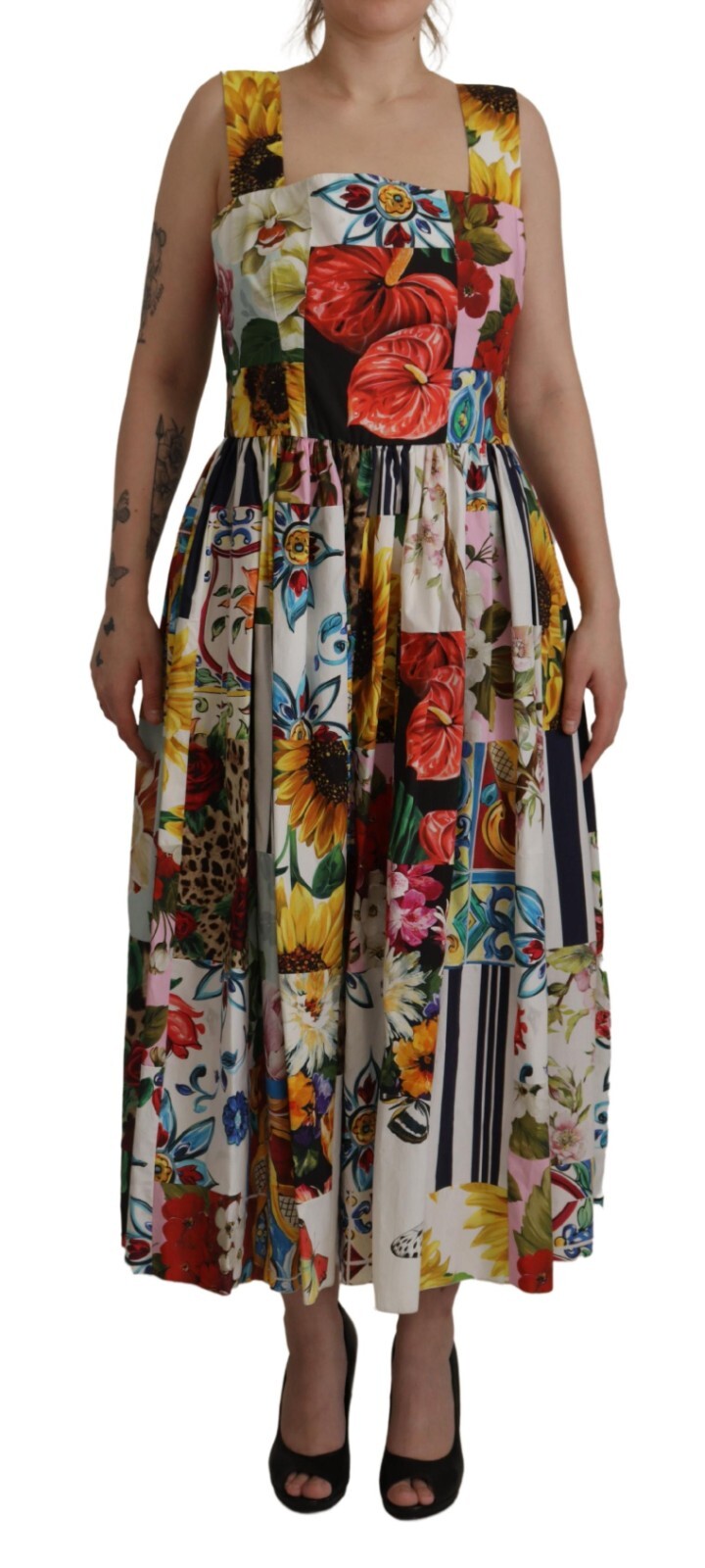 

DOLCE - GABBANA Платье Хлопок Разноцветный Лоскутный Трапеция IT46/ US12 /  2800usd, Multicolor