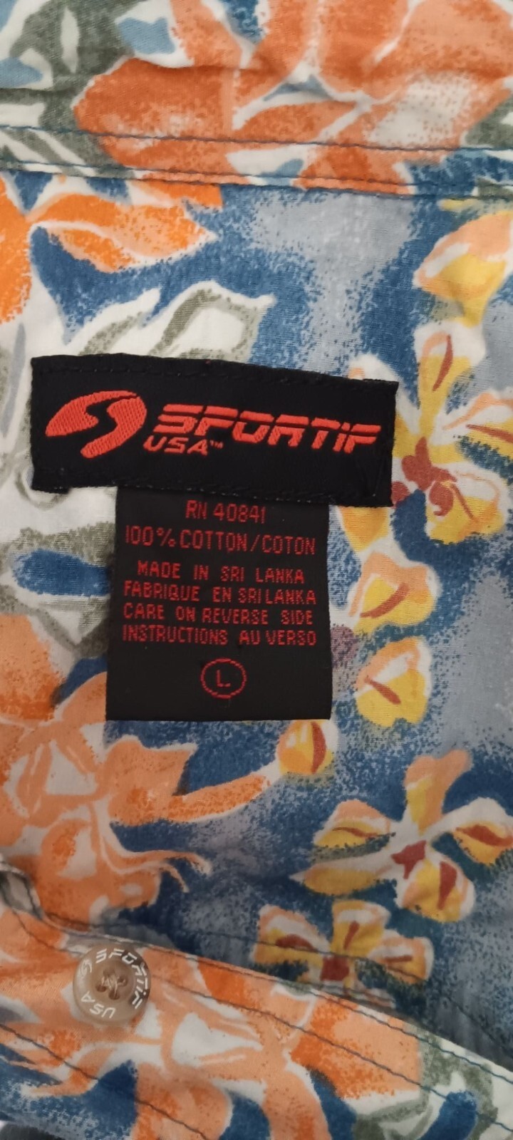 Sportif Large Vintage Colorful Tropical Vacation Casual Travel Cruise Button Top