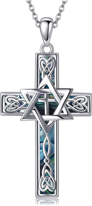 Sterling Silver Star of David Cross Tree of Life Pendant Necklace Jewish Judeo C