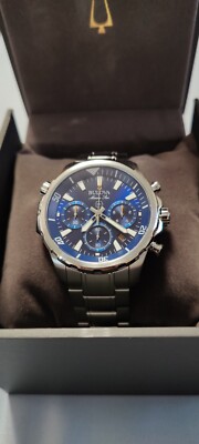 Bulova Marine Star Blue Dial Silver Tone Stainless Steel Men's Watch 96B256 New