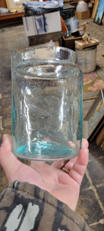 RARE OLD VINTAGE ANTIQUE BLOWN GLASS SPOUT LABORATORY APOTHECARY JAR GROUND TOP