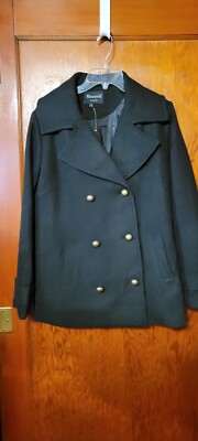 Maxwell Studio Women's Double-Breasted Pea coat Medium New Black Gold Buttons
