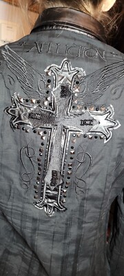 Affliction Black Premium Womens Embellished Button Shirt Moto Biker Black SZ. S 