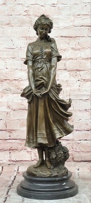 Juno Bronze Harvest Girl Figurine Grapes Sculpture Art Nouveau Collectible