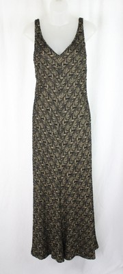 Carmen Marc Valvo Black Gold Beaded V Neck Sleeveless Lined Gown Dress 10