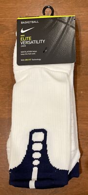 Nike Elite Versatility Crew White Navy Basketball Sock SX5705-103 Size XL 12-15