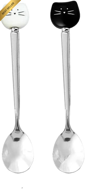Cute Cat Spoon for Tea Coffee Ceramic Stainless Steel Spoons for Cat Lover Cat F