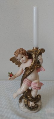 Vintage Italy Angel Cherub Candle Holder 6.5'' Tall #5043  K