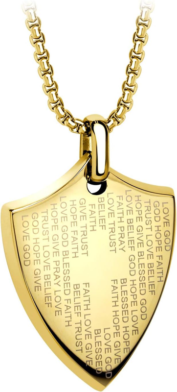 Stainless Steel Inspirational Shield Cross Necklace for Men, 16-24 Inch Chain