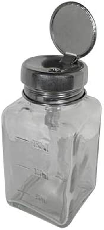 Clear Glass Pump Dispenser Bottle with Metal Cap and Measuring Scales 6Oz / 180M