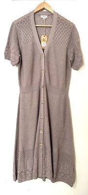 FAT FACE Polly Button Through Dress Pointelle Taupe Brown RRP£69 UK 18