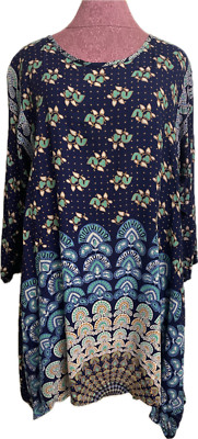 Sacred Threads Women's Top Blue Floral One Size