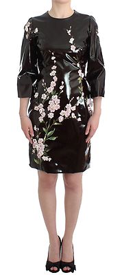 DOLCE - GABBANA Платье черное с лакированным цветочным узором, РУЧНАЯ РАСПИСКА, кристалл IT42/US8 Рекомендуемая розничная цена 6500 долларов США, Черный