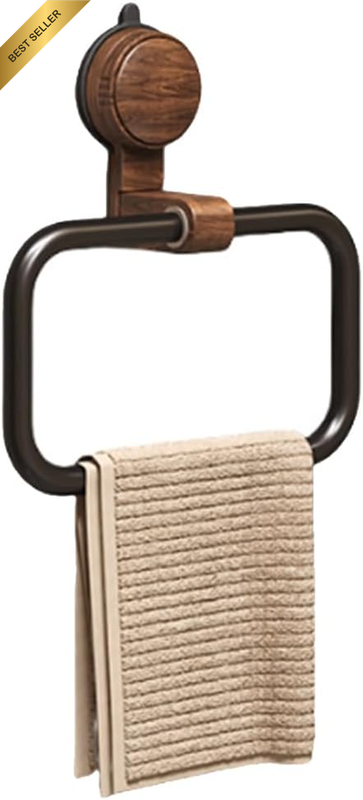 Suction Towel Ring Wall Mount, Waterproof Hand Towel Holder, Foldable Black Towe
