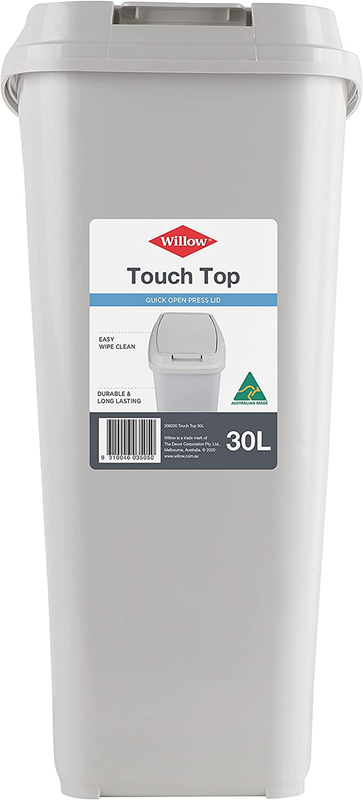 Willow 30L Touch Top Bin White Charcoal Kitchen Rubbish Waste Trash Can