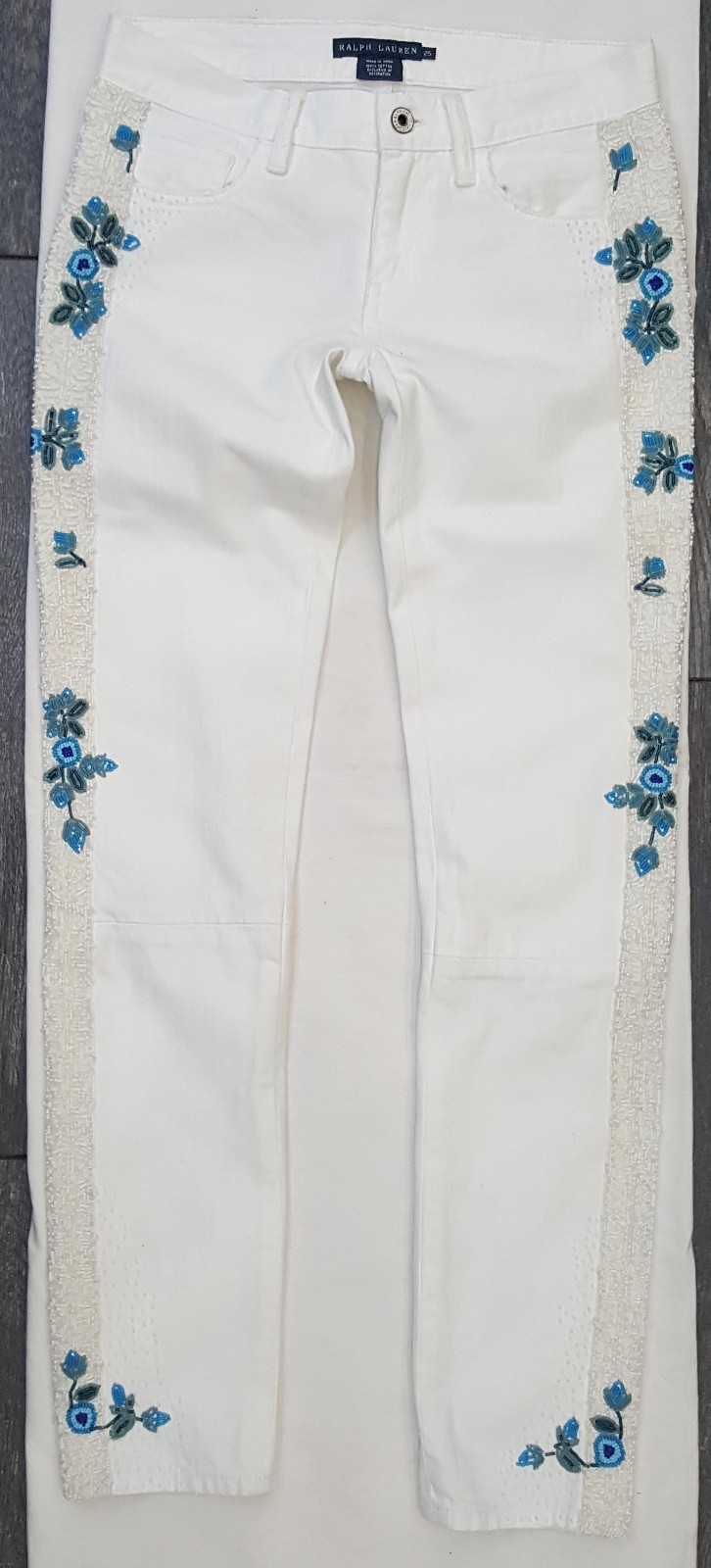 $798 RALPH LAUREN EMBROIDERED SEQUENCE FLORAL WHITE JEANS