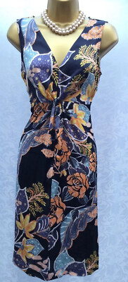 New CLEMENTS RIBEIRO Portobello UK 10 Floral Multi Summer Knot Silky Feel Dress