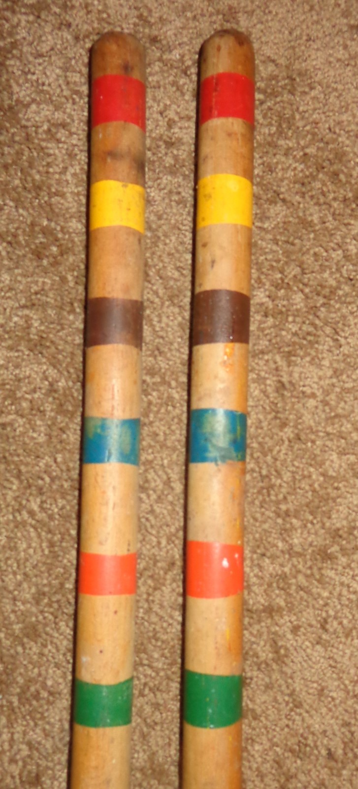 2 OLD VINTAGE WOOD CROQUET SET STAKES WOODEN 20 3/8